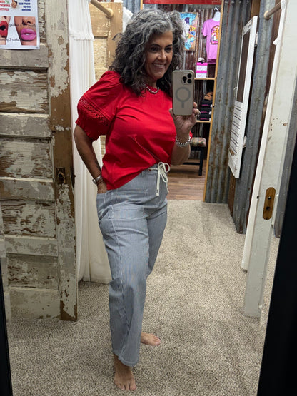 Denim Pin Stripe Barrel Pants