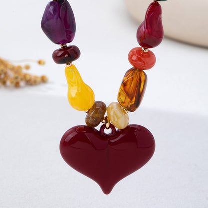 Chunky Multicolor Bead Heart Pendant Necklace | 80N93690: MULTI