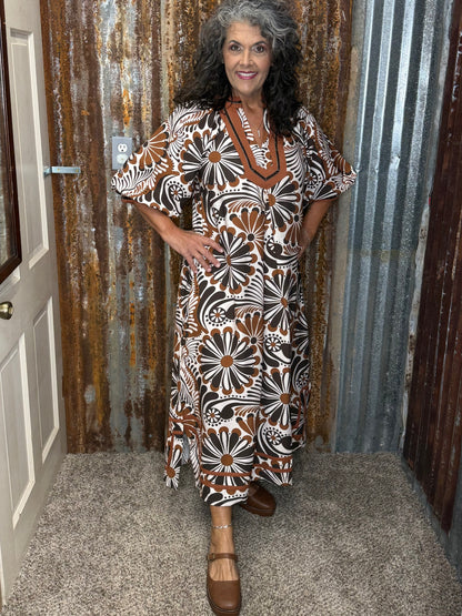 UMGEE Brown Mix Abstract Print Midi Dress
