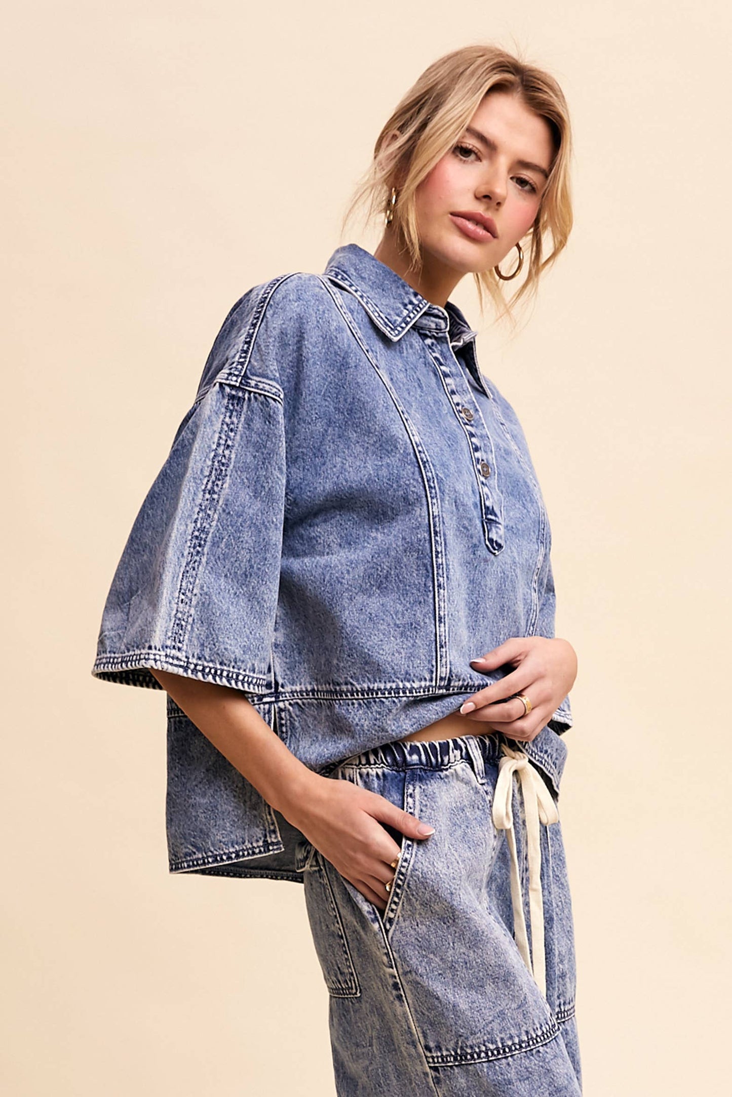 Denim Collared Oversized Top