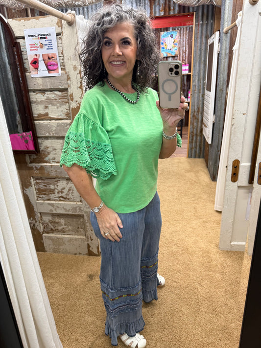 GREEN WING SLEEVES WASHED COTTON SLUB TOP