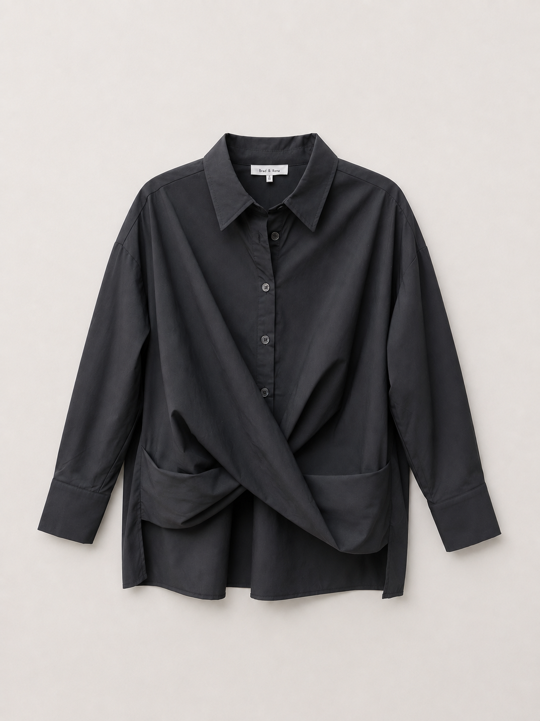Brad & Rena Draped Oversized Tunic Top - Black