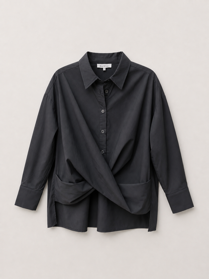 Brad & Rena Draped Oversized Tunic Top - Black