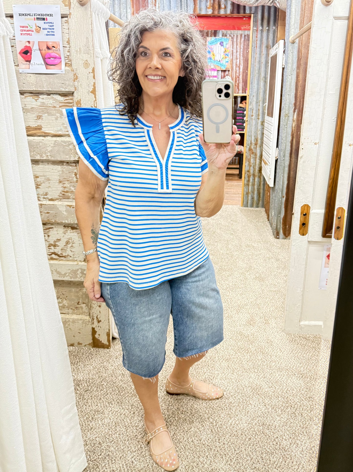 Sky Blue Striped Top