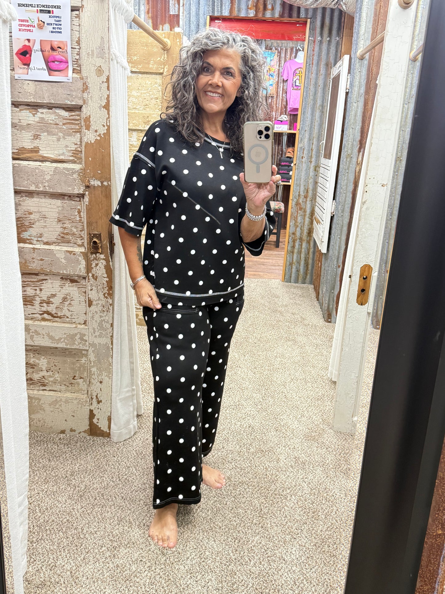 Scuba Polka Dot Lounge Set: BLACK/WHITE