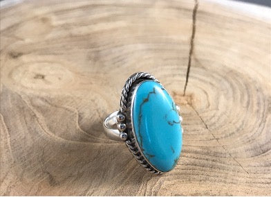 Boho Sol Sterling Silver Turquoise Oval Adjustable Ring T538