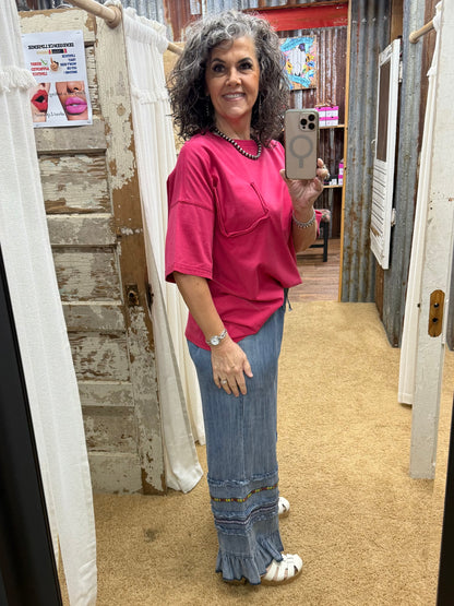POPPY RED WASHED COTTON JERSEY BOXY TUNIC