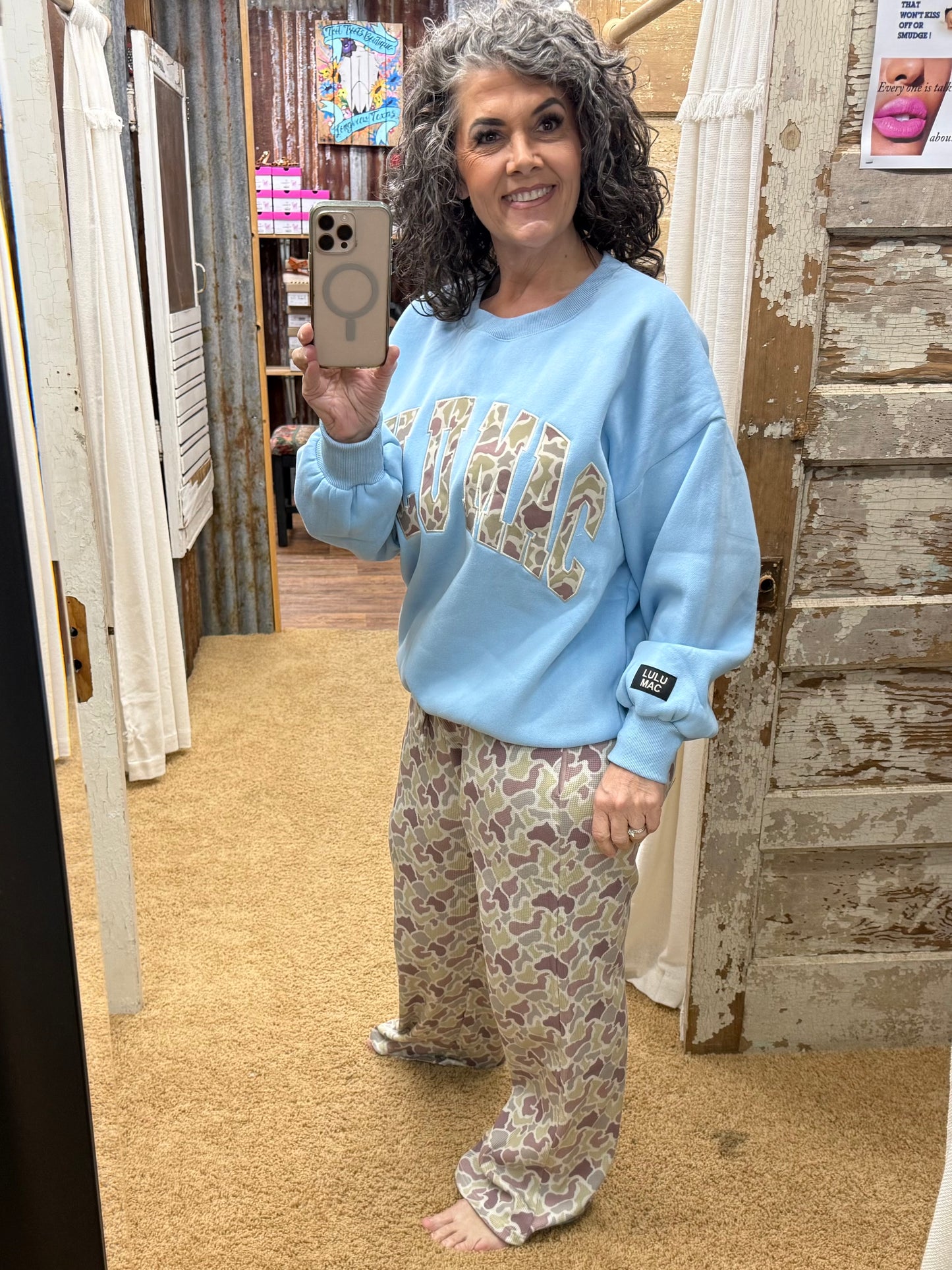 LULU MAC Light Blue Camo Sweatshirt