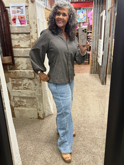 UMGEE Charcoal Grey Plaid Long Sleeve Button Front Shirt