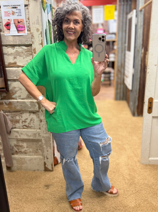 Mardi Green Dolman Blouse
