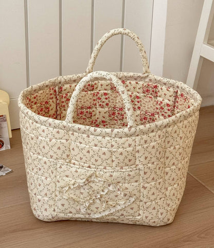 Pink Quilted Floral Laundry Basket Boho Storage basket