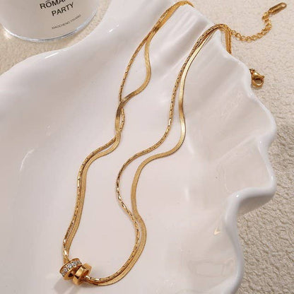 18K STAINLESS STEEL TARNISH FREE LAYERED NECKLACE | 40NK9645: GOLD