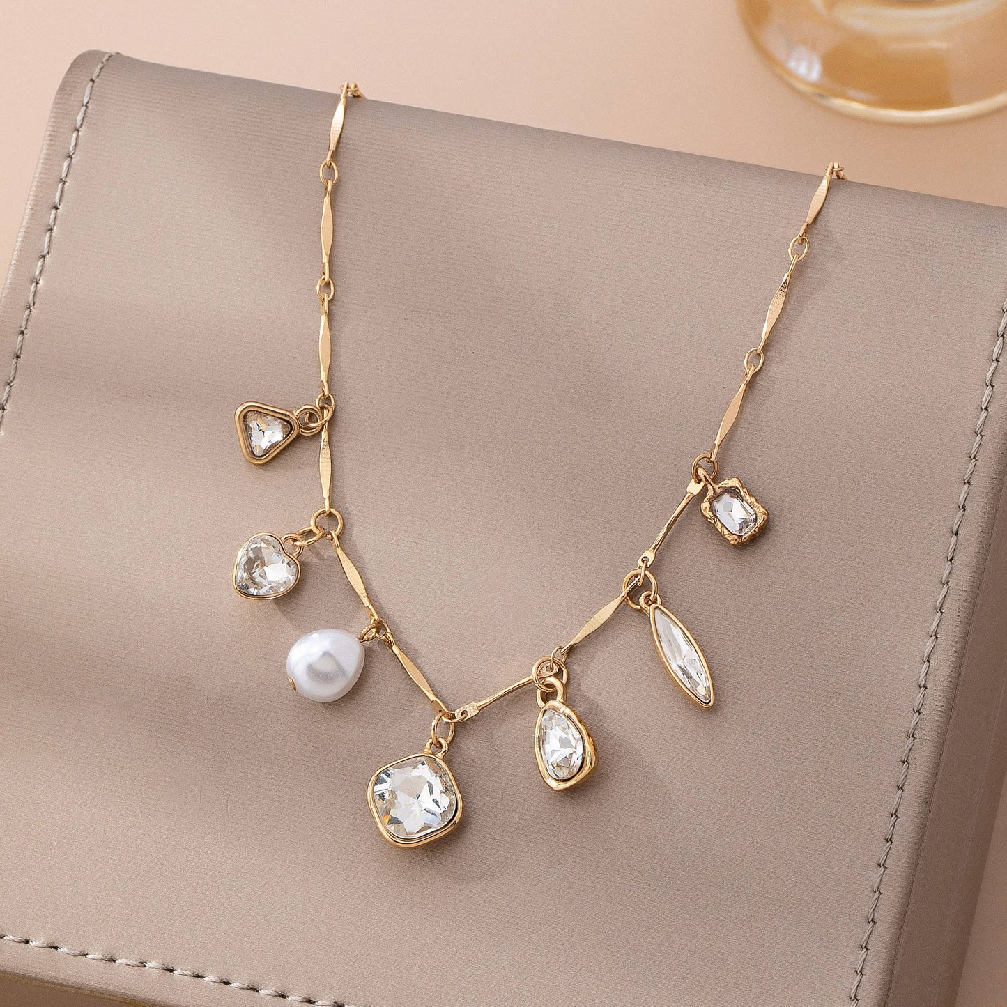 CHARM NECKLACE-MULTI STYLE RHINESTONE CHARM | 80N92685: GOLD