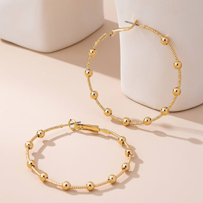 Classic Gold Ball Beaded Station Hoop Earrings | 80E61576: GOLD