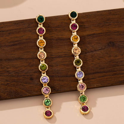 Rainbow Gemstone Linear Drop Earrings | 80E61965: Gold