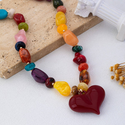 Chunky Multicolor Bead Heart Pendant Necklace | 80N93690: MULTI