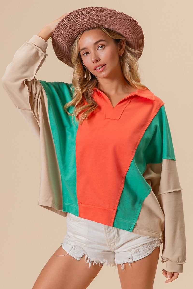 COLORBLOCK FRENCH TERRY KNIT TOP