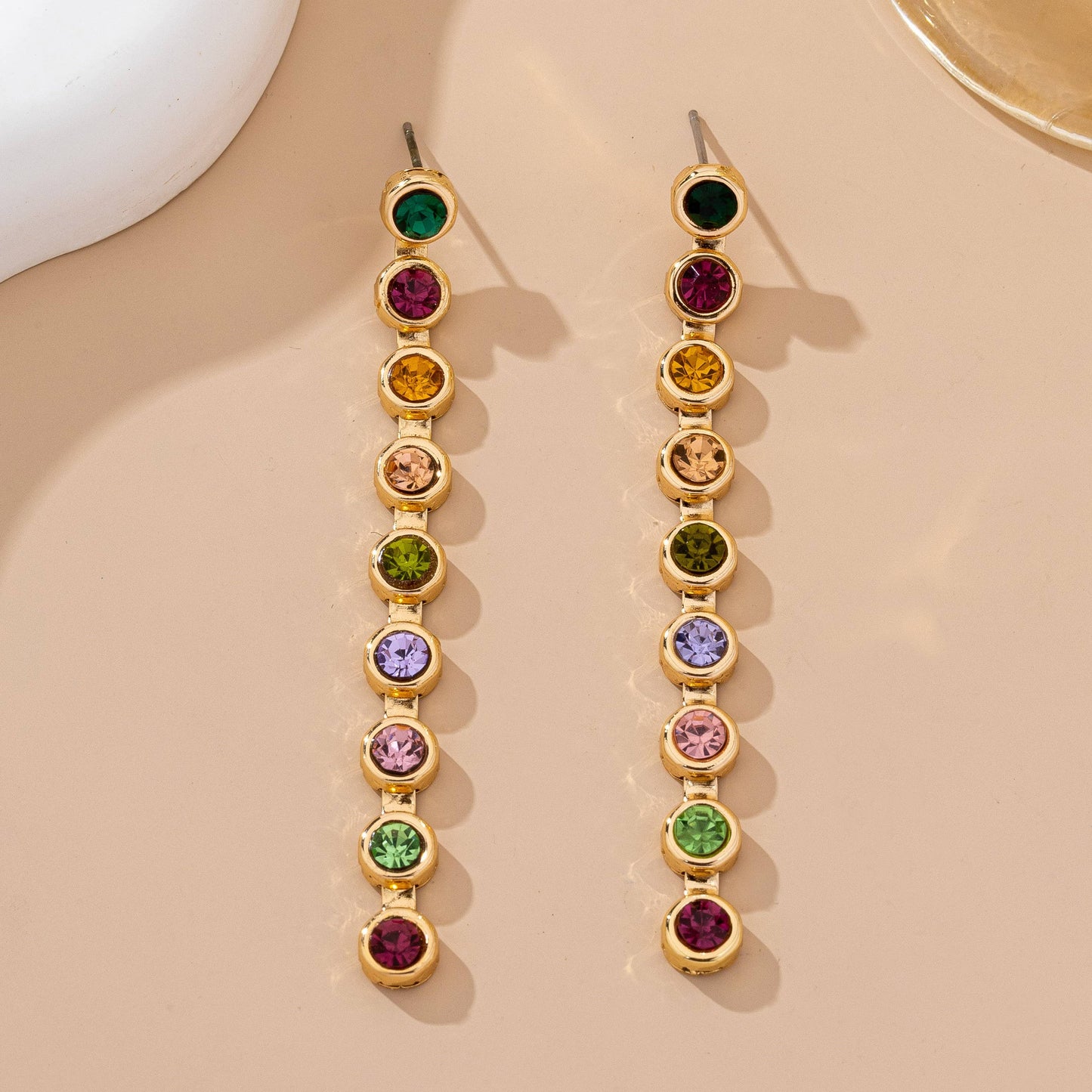 Rainbow Gemstone Linear Drop Earrings | 80E61965: Gold