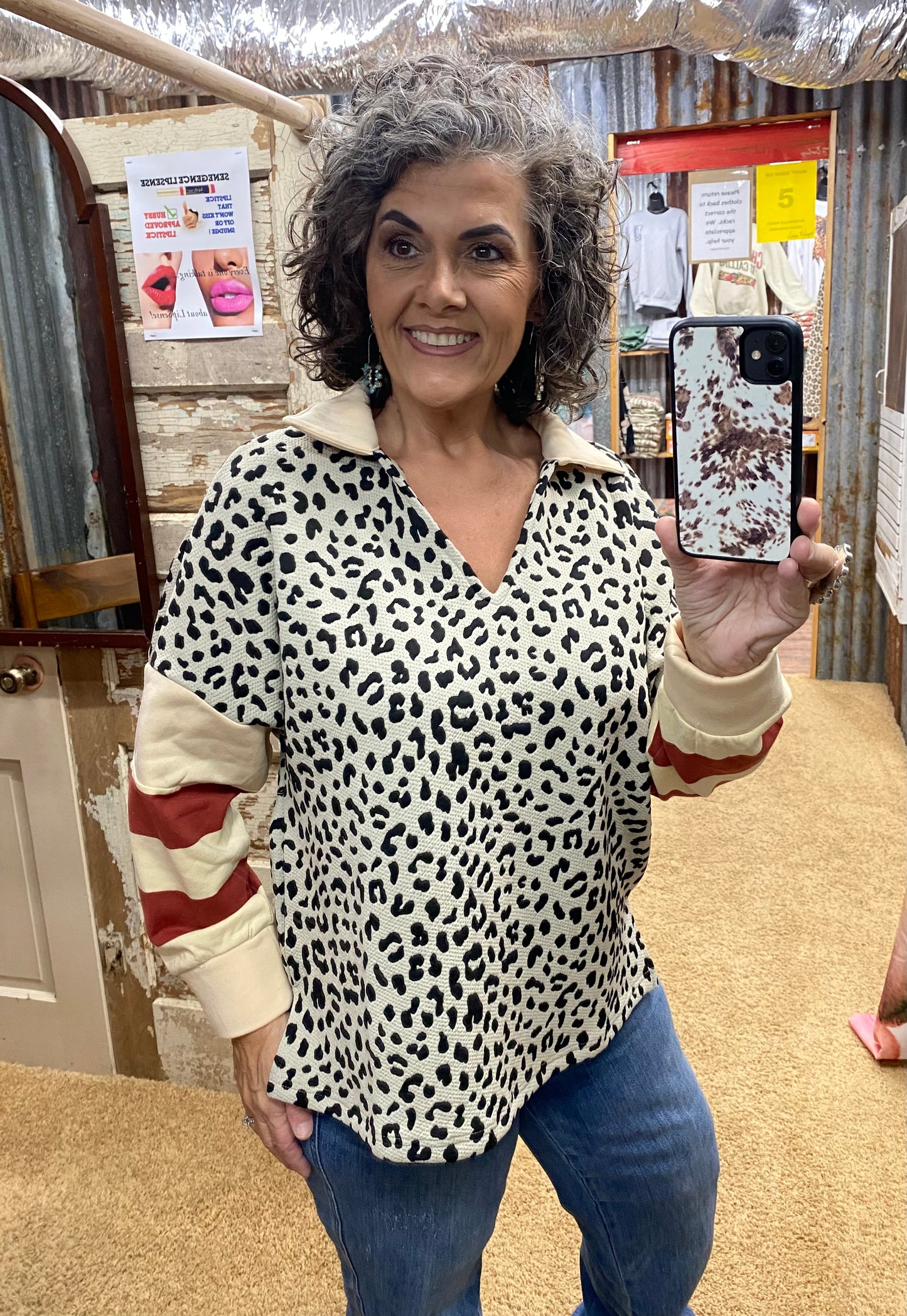 LEOPARD AND STRIPE MIXED TOP