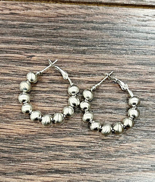 Silver Navajo Bead Hoop Earrings