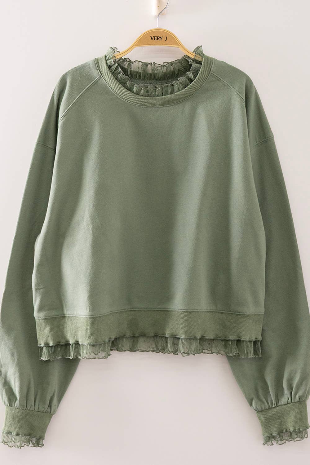 Lace Layered Sweatshirt: SAGE