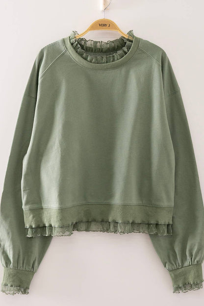 Lace Layered Sweatshirt: SAGE