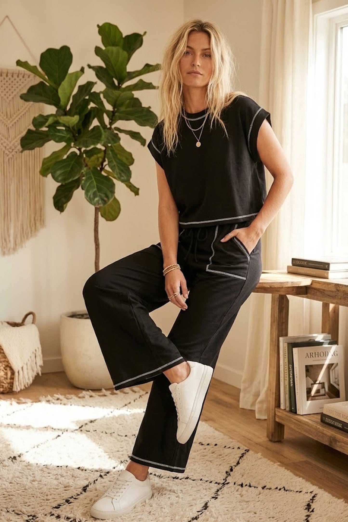 Black Scuba Raw Edge Lounge Set: