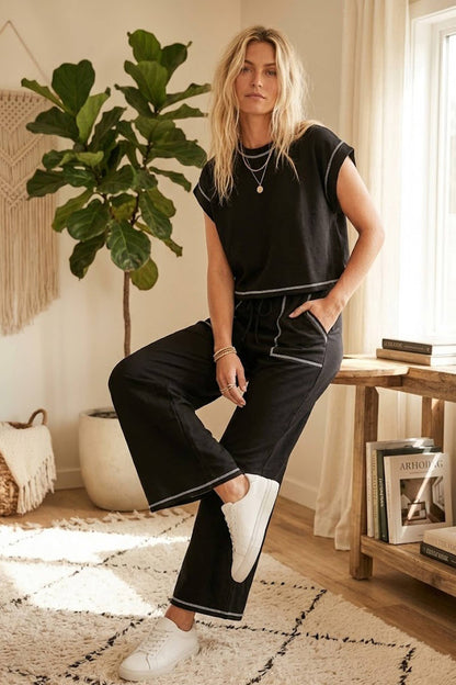 Black Scuba Raw Edge Lounge Set: