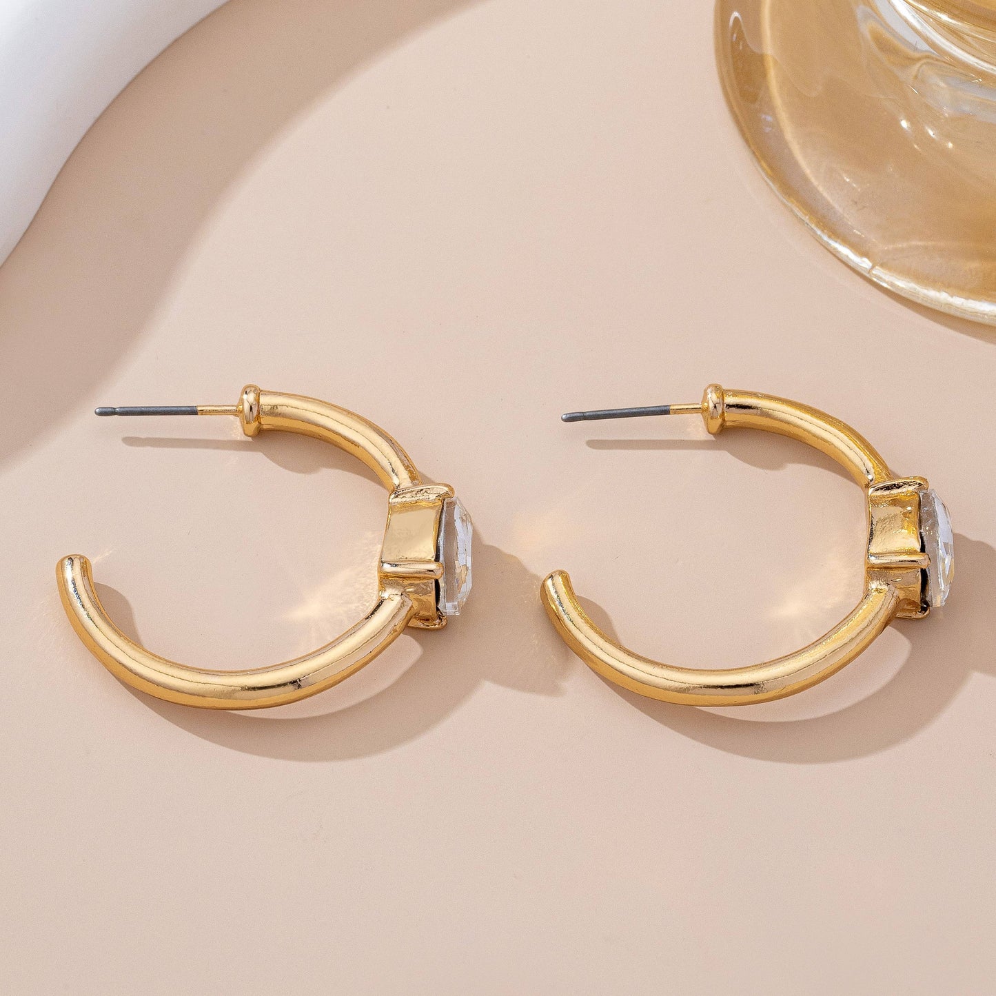 Solitaire Crystal Gold Hoop Earrings | 80E61640: GOLD