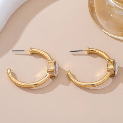 Solitaire Crystal Gold Hoop Earrings | 80E61640: GOLD