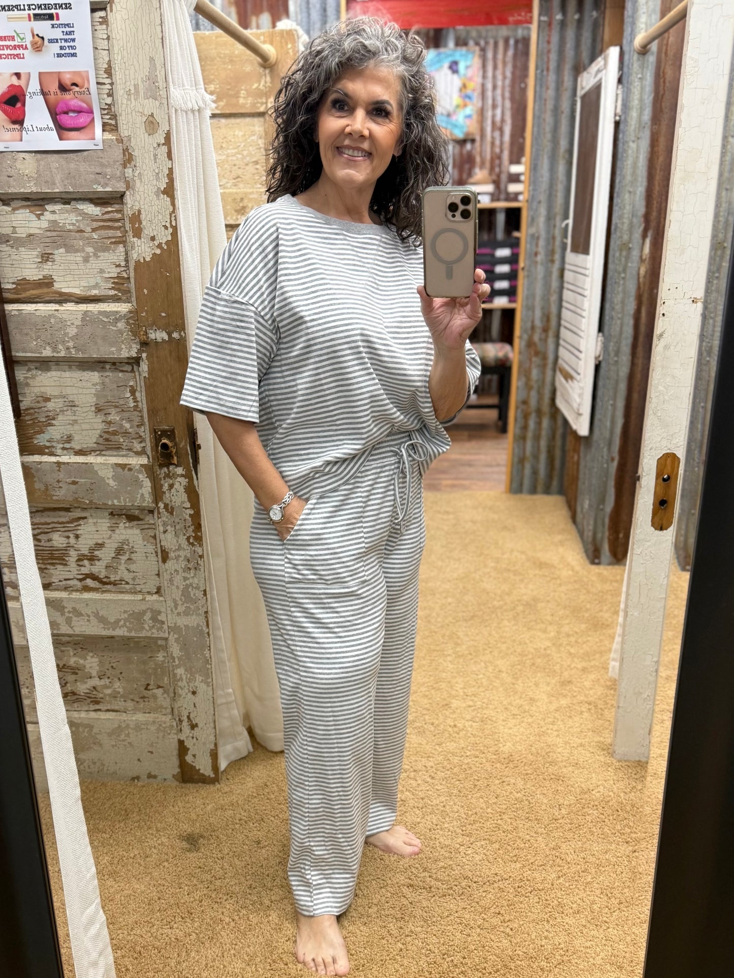 Heather Grey Striped Lounge Set