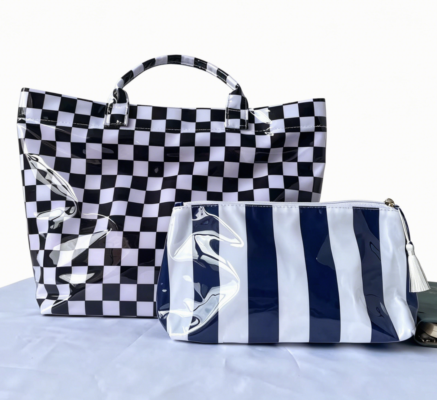 Colorful Color Block Striped Tote Bag Snap Waterproof Beach Bag Set