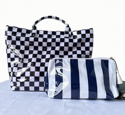 Colorful Color Block Striped Tote Bag Snap Waterproof Beach Bag Set