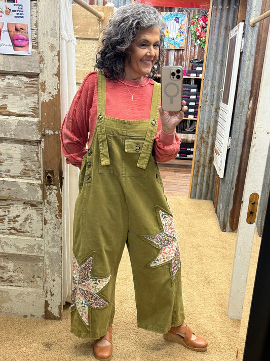 Patchwork Adjustable Strap Bib Overalls