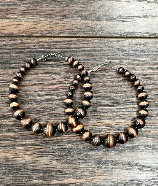 Handmade Graduated Copper Navajo Bead Hoop Earrings