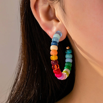 Multi-Color Beaded Hoop Earrings | 80E62019: Gold