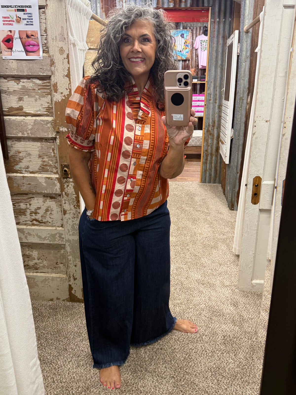 Entro Cinnamon Mixed Print Top
