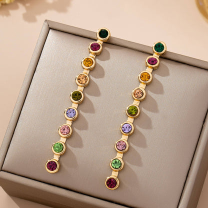Rainbow Gemstone Linear Drop Earrings | 80E61965: Gold