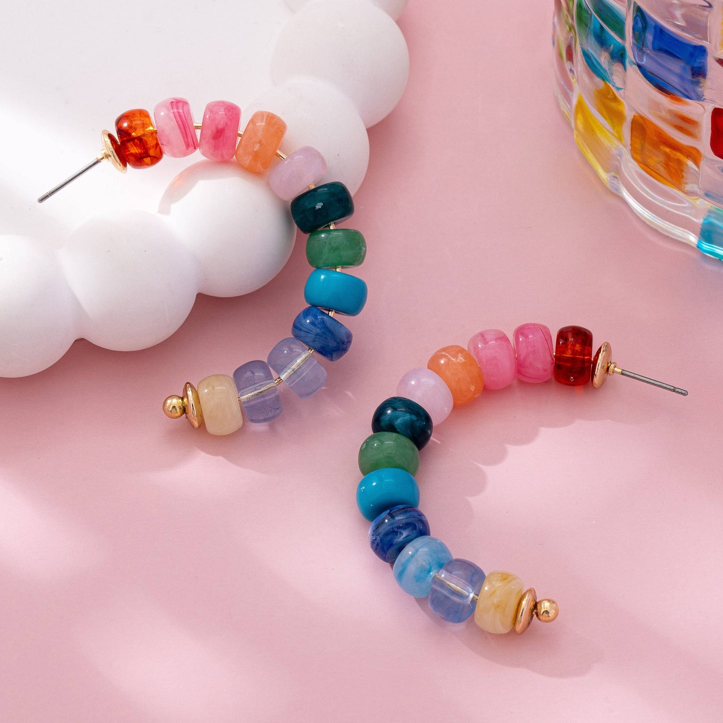 Rainbow Beaded Hoop Earrings | 80E61634: MULTI