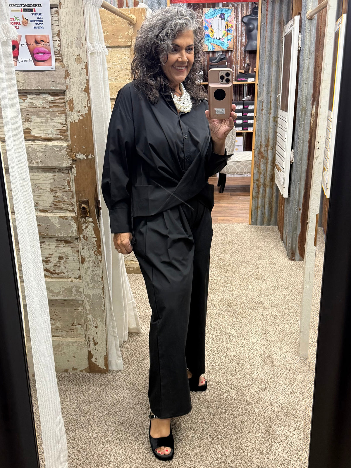 Brad & Rena Draped Oversized Tunic Top - Black