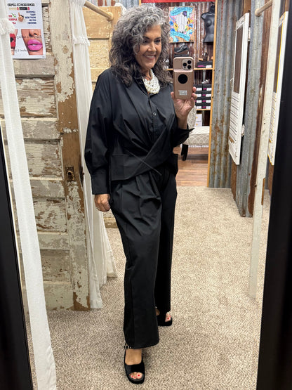 Brad & Rena Draped Oversized Tunic Top - Black