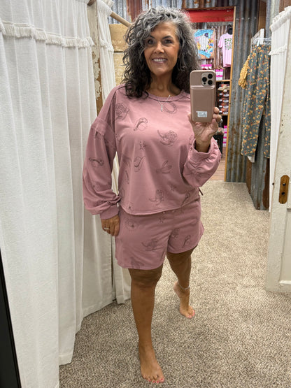Western Print Lounge Set: MAUVE