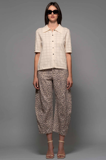 Leopard Print Stitch Detail Barrel Jeans