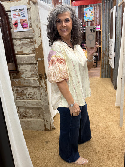 MIX N MATCH PRINT WASHED HENLEY TOP