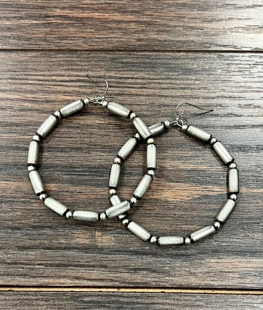 Handmade Cylindrical Navajo Bead Hoop Earrings