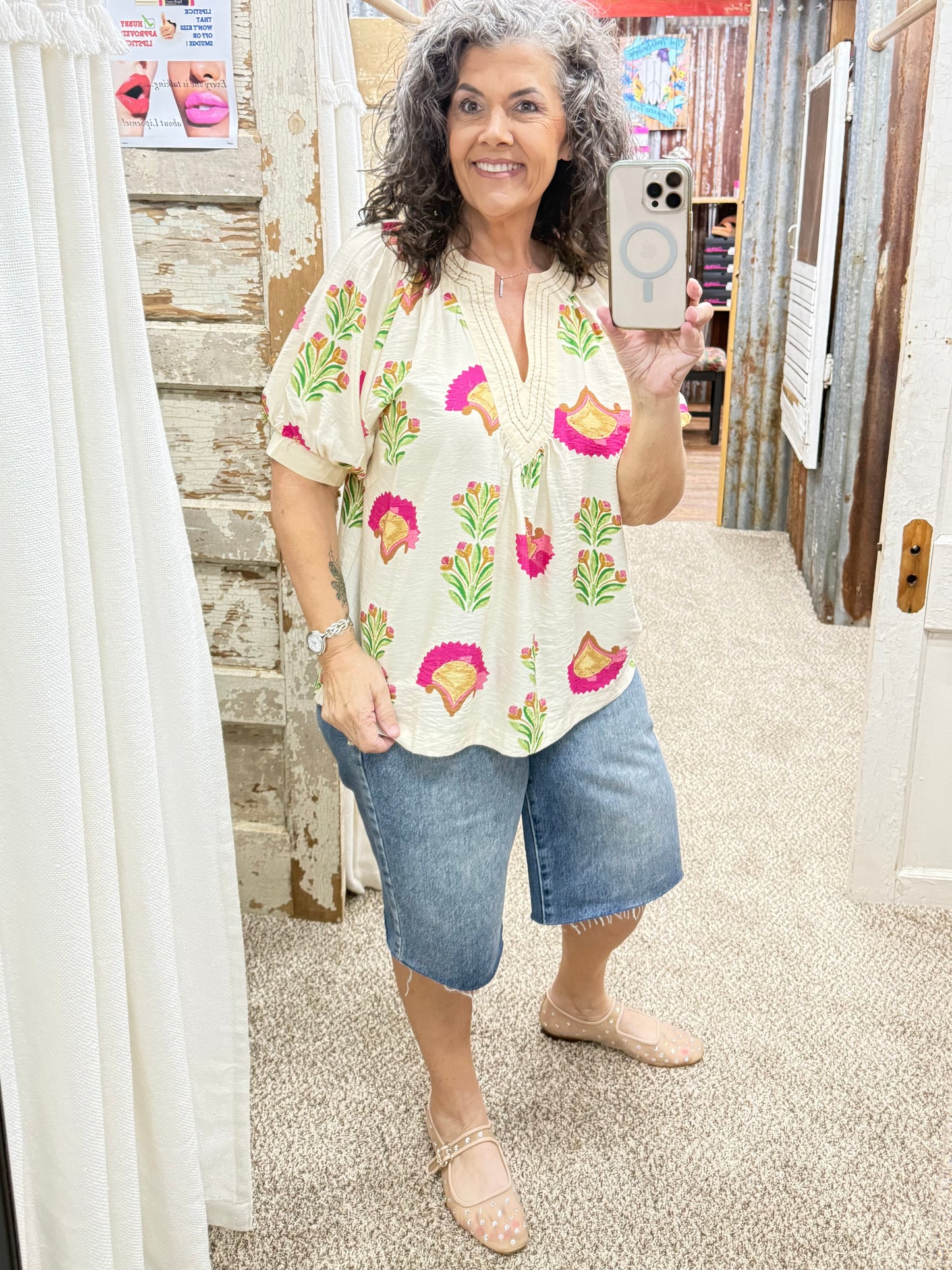 UMGEE Cream Abstract Print Top