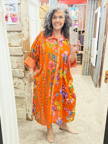 Orange Paradise Shirt Dress by POL