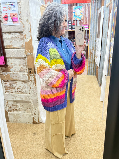 Rainbow Hand-Crochet Open Cardigan