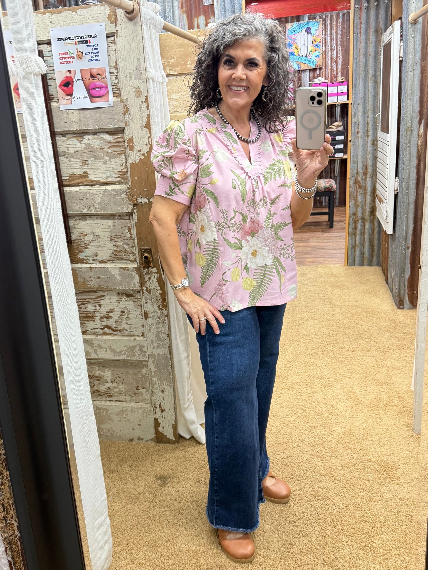 UMGEE Pink Floral Puff Sleeve Top