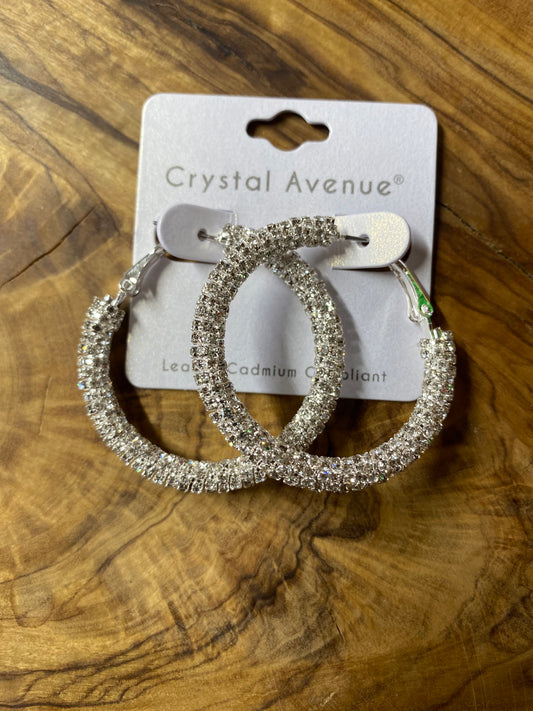 Silver Clear Stone Hoop Earring Large